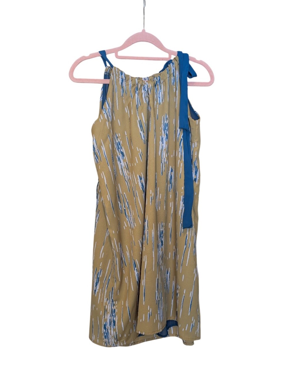 Honey Punch Yellow And Teal Mini Dress Bow Attachment Halter Lined Sz M